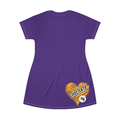 Purple Gold, Heart Jackets Graphic T-Shirt Dress, Cute Casual Dress,  Summer Fashion, Gift for Her, Game Day Outfit