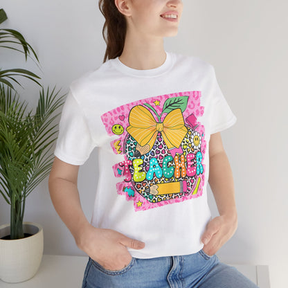 Funky Teacher Tshirt, Unisex, Bella Canvas, Back to school, apple, animal print