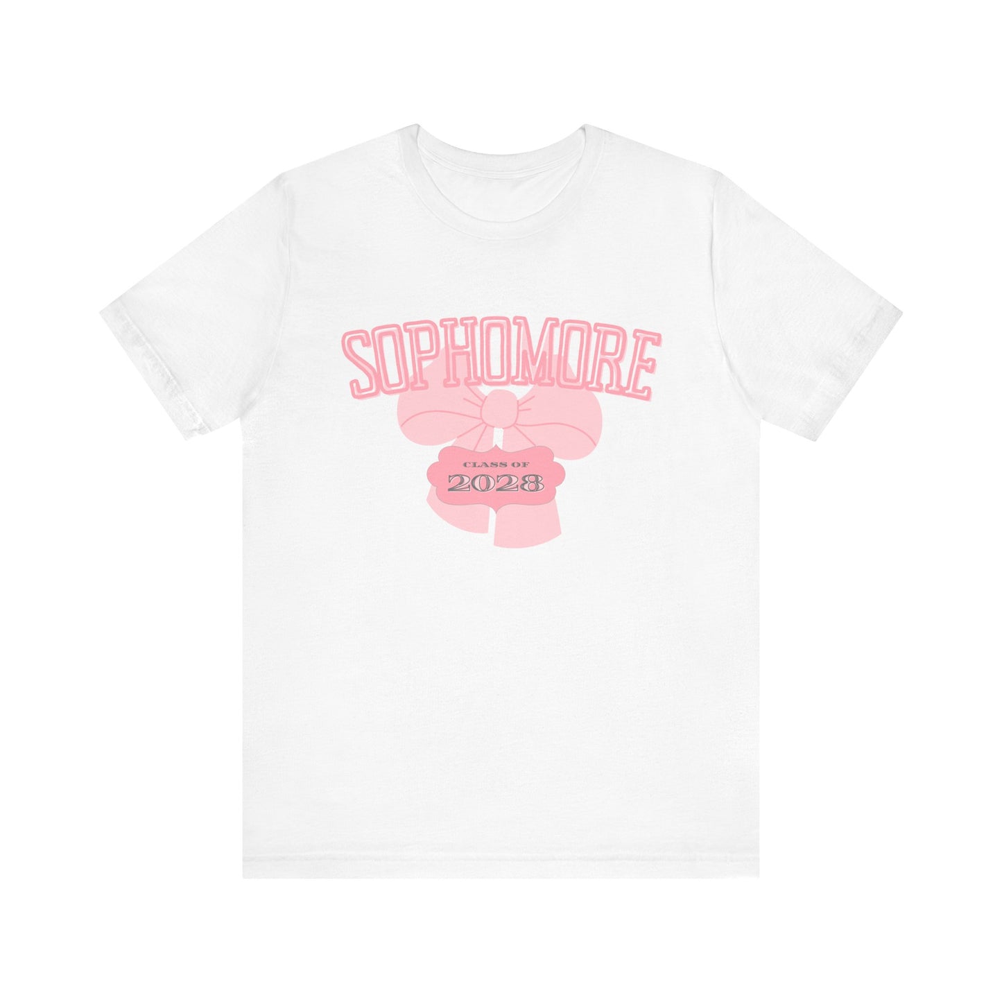 Sophomore Class of 2028 Bow Graphic Bella Canvas Tee, Cute College Shirt, Unisex Short Sleeve Top, Gift for Students, High School Graduation Apparel