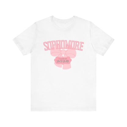 Sophomore Class of 2028 Bow Graphic Bella Canvas Tee, Cute College Shirt, Unisex Short Sleeve Top, Gift for Students, High School Graduation Apparel