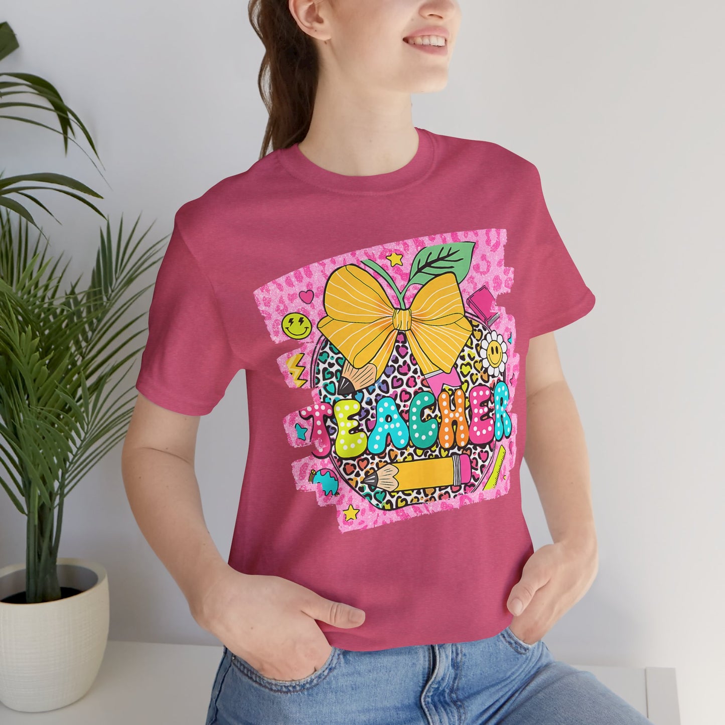 Funky Teacher Tshirt, Unisex, Bella Canvas, Back to school, apple, animal print