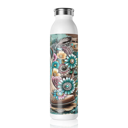 Floral Cowboy Slim Water Bottle - Western Decor, Eco-Friendly Hydration, Gift for Cowgirls, Outdoor Adventures, Unique Gym Bottle