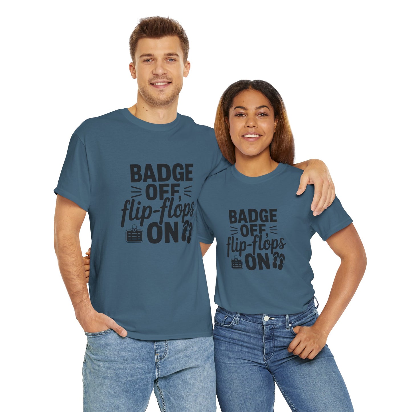 Retired Cop. Badge off, flip flops on first responder, Graphic Tee, T-Shirt, Unisex Humor Shirt, Gifts for Friends, Casual Wear, law enforcement