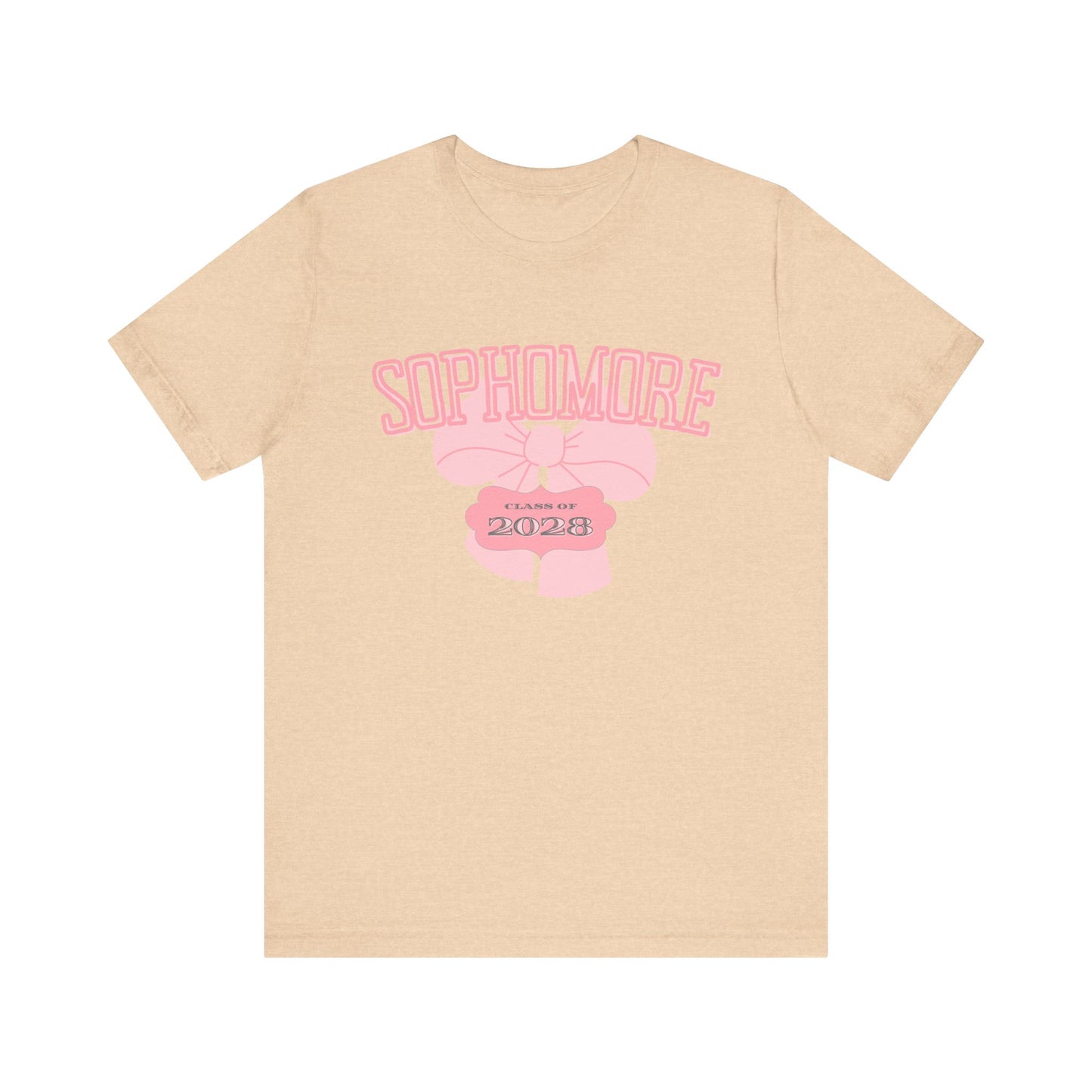 Sophomore Class of 2028 Bow Graphic Bella Canvas Tee, Cute College Shirt, Unisex Short Sleeve Top, Gift for Students, High School Graduation Apparel