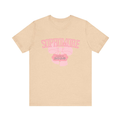 Sophomore Class of 2028 Bow Graphic Bella Canvas Tee, Cute College Shirt, Unisex Short Sleeve Top, Gift for Students, High School Graduation Apparel