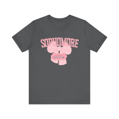 Sophomore Class of 2028 Bow Graphic Bella Canvas Tee, Cute College Shirt, Unisex Short Sleeve Top, Gift for Students, High School Graduation Apparel