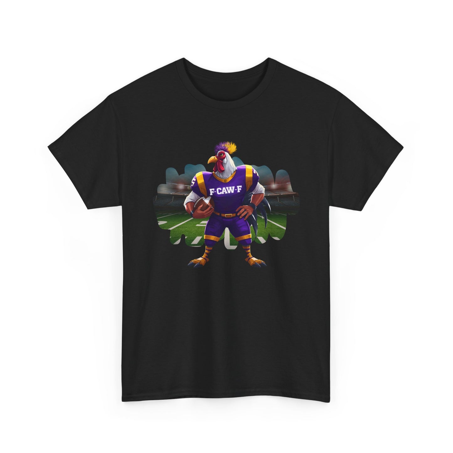 F-CAW-F Football Rooster, Purple and Gold , Sporty Unisex Heavy Cotton Tee