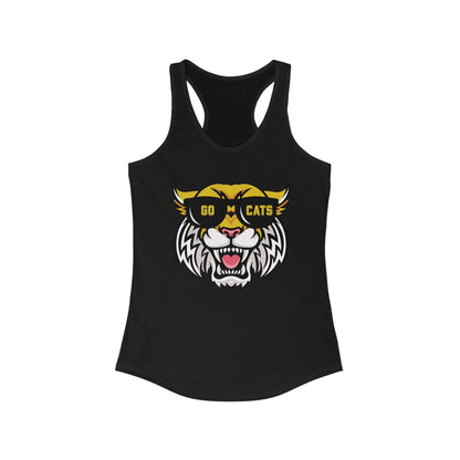 Cool Cat, Wildcat with Sunglasses Racerback Tank - Go Cats Shirt, Women's Workout Top, Summer Outerwear, Sports Fan Gear, Cute Animal Tee