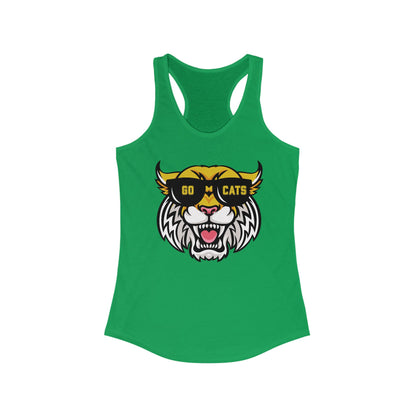 Cool Cat, Wildcat with Sunglasses Racerback Tank - Go Cats Shirt, Women's Workout Top, Summer Outerwear, Sports Fan Gear, Cute Animal Tee