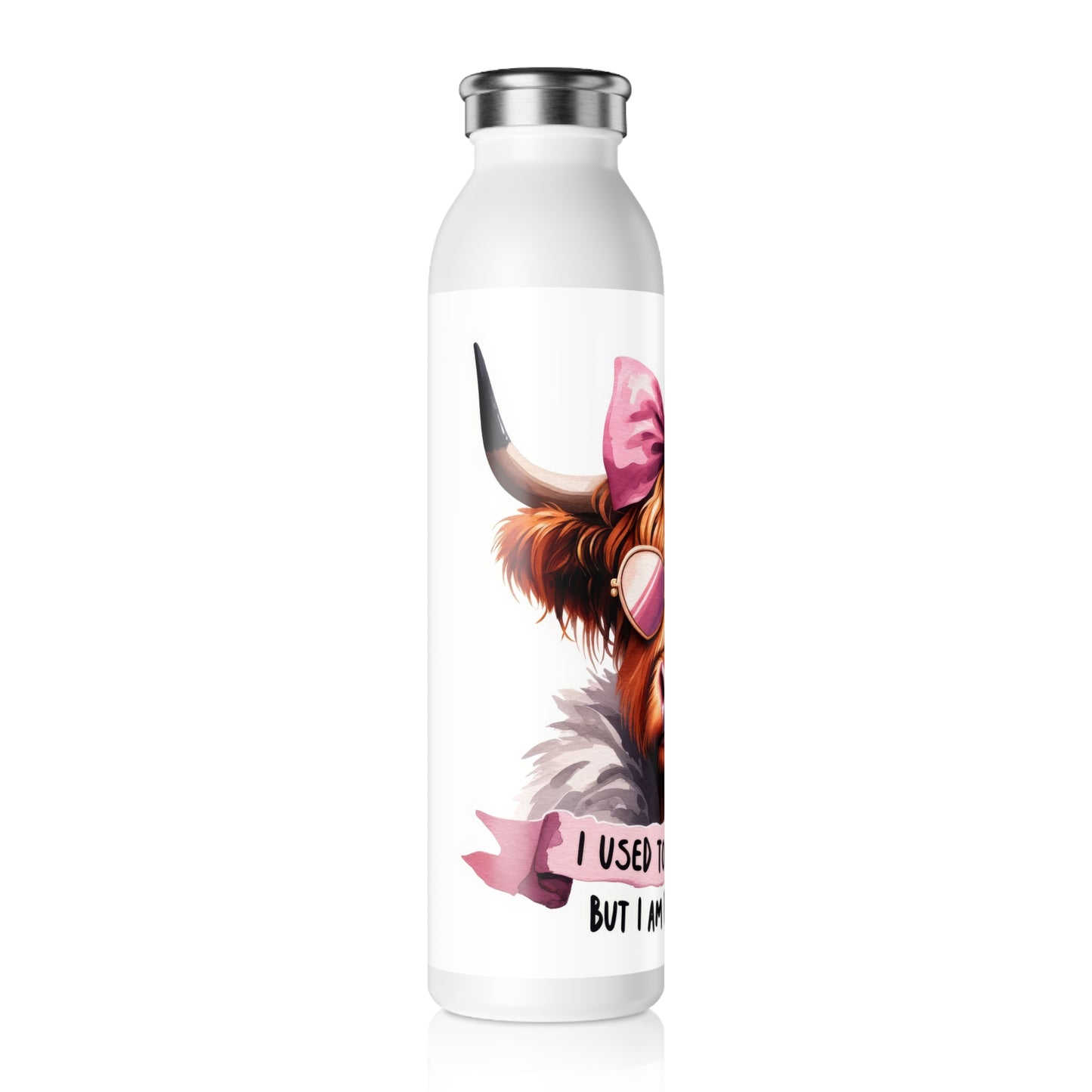 Chic Highland Cow Slim Water Bottle, Funny Gift for Her, Cute Sports Hydration Flask, Travel Bottle for Daily Use, Perfect for Birthdays