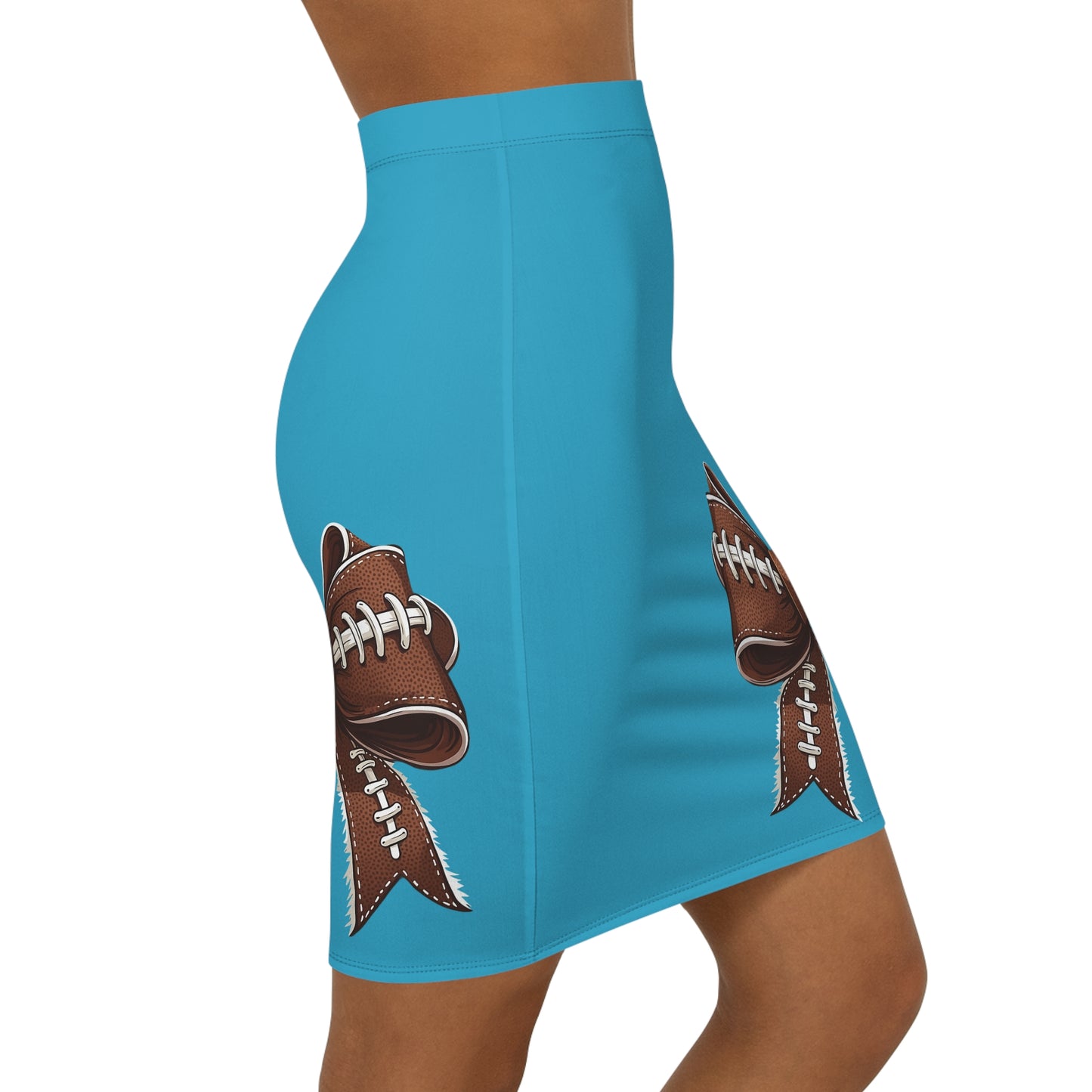 Turquoise Football Bow Women's Pencil Skirt, Stylish SkirtFun Night Out, Team Spirit! Game Day, homecoming