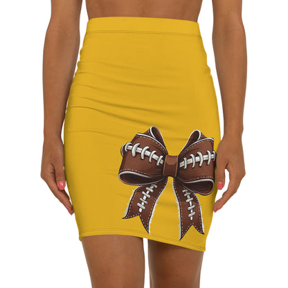 Yellow / Gold Football Bow Women's Pencil Skirt, Stylish Skirt Fun Night Out, Team Spirit! Game Day, homecoming