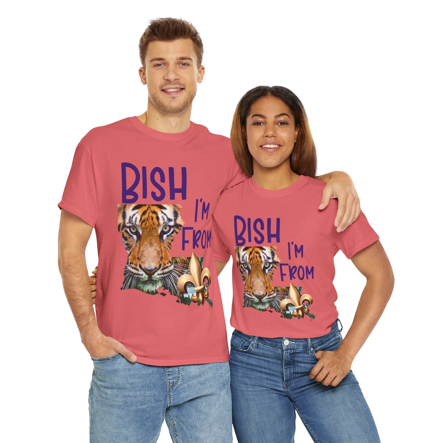 I'm From Louisiana, Unisex Heavy Cotton Tee with Tiger Design, game day, Tigers, Fleur De Lis, Tiger Face