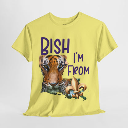 I'm From Louisiana, Unisex Heavy Cotton Tee with Tiger Design, game day, Tigers, Fleur De Lis, Tiger Face