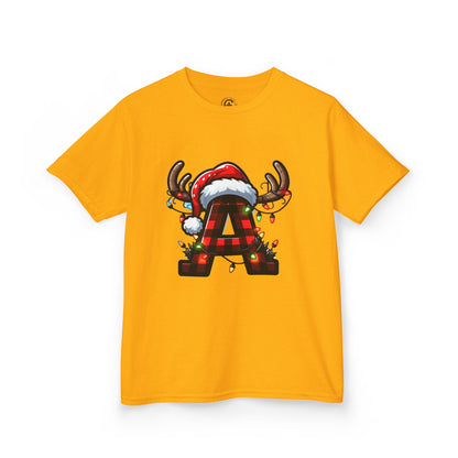 Letter A, Christmas Themed Kids Tee, Holiday Gift for Children, Personalized Holiday Shirt, Kids Holiday Outfit, Family Matching