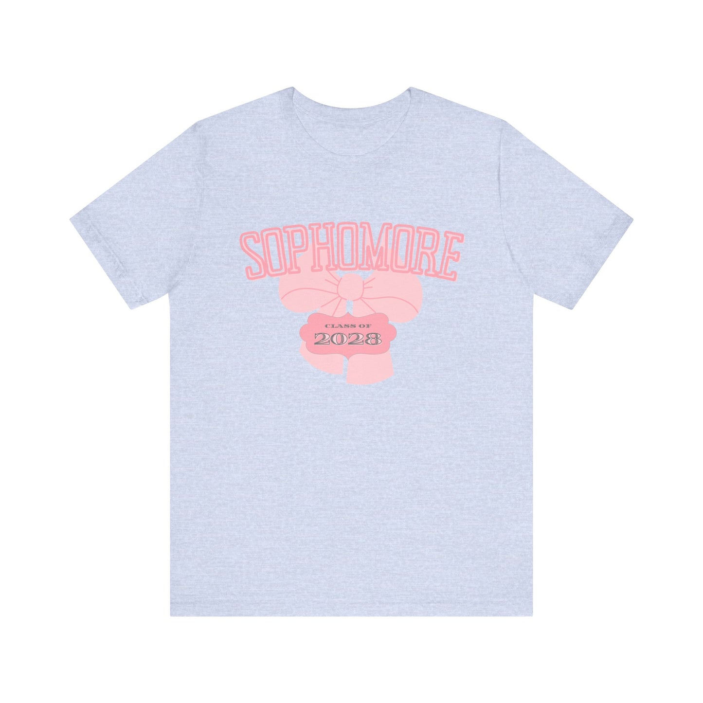 Sophomore Class of 2028 Bow Graphic Bella Canvas Tee, Cute College Shirt, Unisex Short Sleeve Top, Gift for Students, High School Graduation Apparel