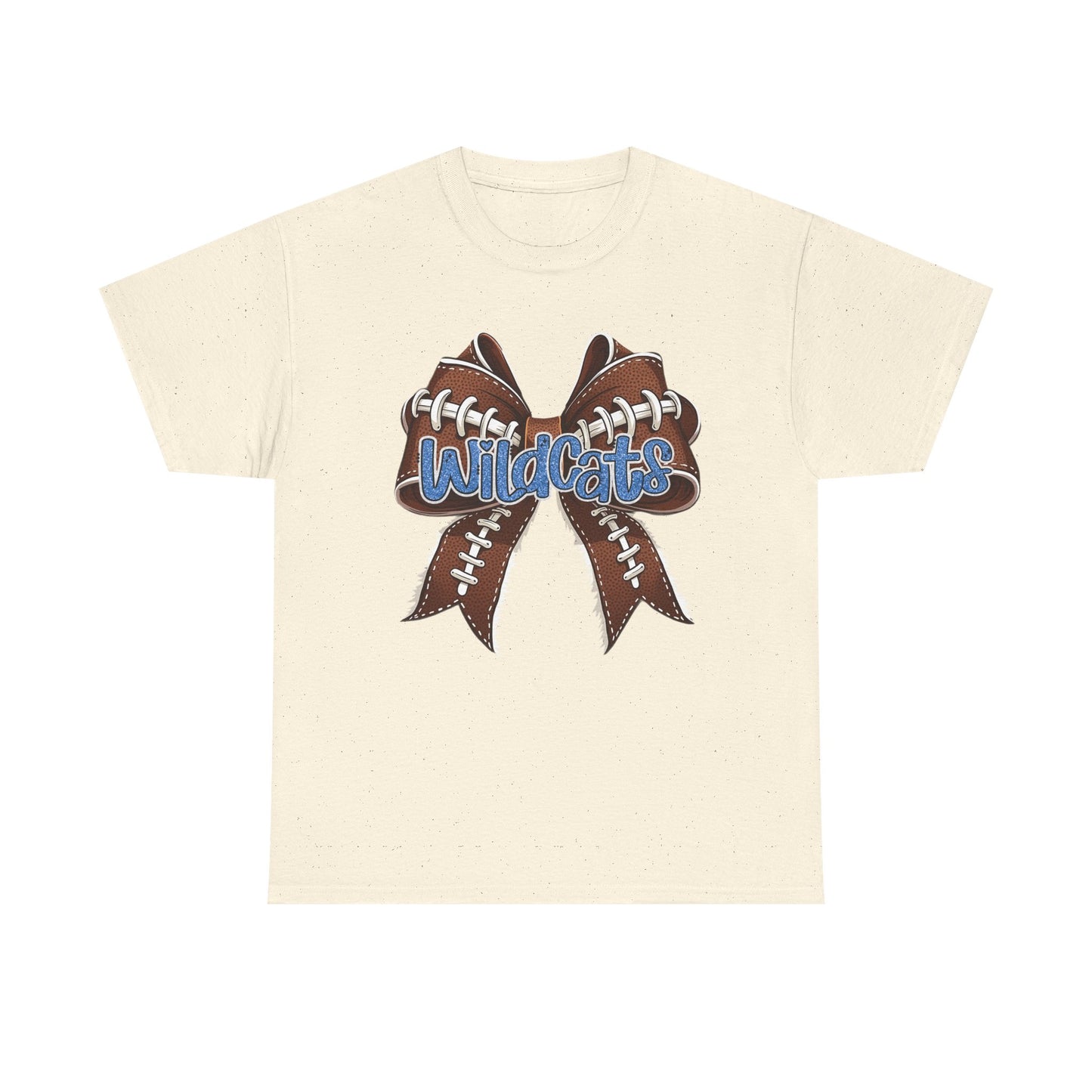 Blue Glitter Wildcats Football Bow, Unisex Tee, Cute Cotton Shirt, School Spirit Apparel,