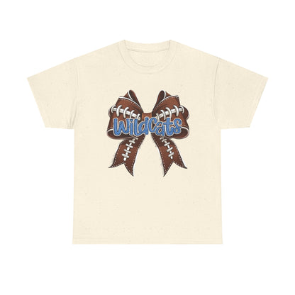 Blue Glitter Wildcats Football Bow, Unisex Tee, Cute Cotton Shirt, School Spirit Apparel,