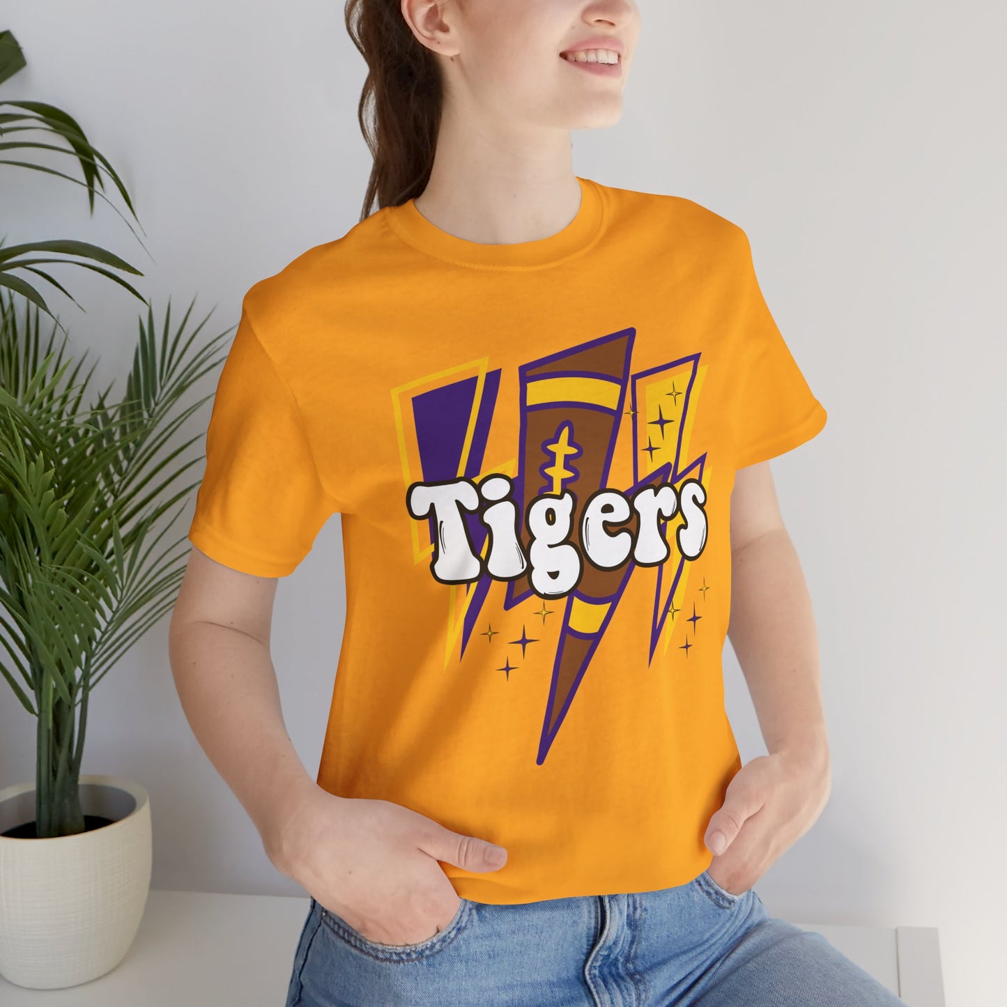Tigers Football Tshirt, Lightning, Retro, LSU, Purple and Gold
