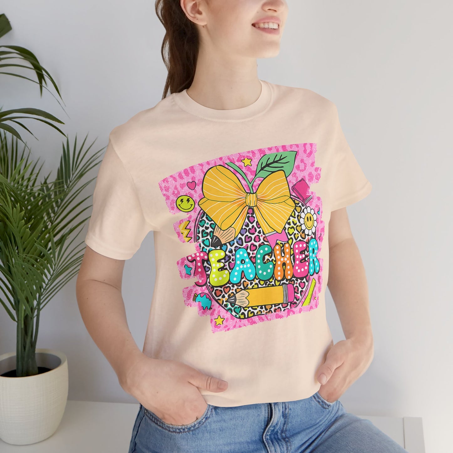 Funky Teacher Tshirt, Unisex, Bella Canvas, Back to school, apple, animal print