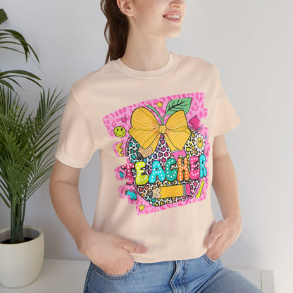 Funky Teacher Tshirt, Unisex, Bella Canvas, Back to school, apple, animal print