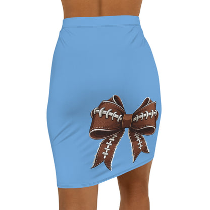 Light / Carolina Blue Football Bow Women's Pencil Skirt, Stylish Skirt Fun Night Out, Team Spirit! Game Day, homecoming