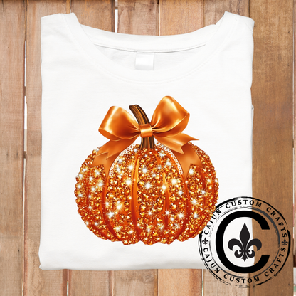Glitzy Orange Pumpkin with a Bow - DTF or Sublimation Transfer