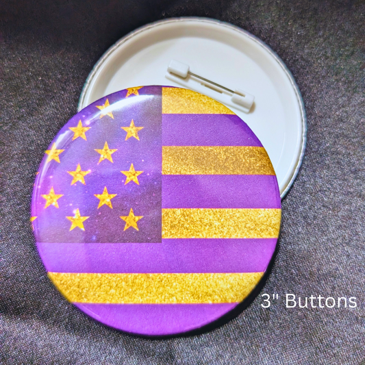 purple and gold american flag, 3" Buttons, Pin