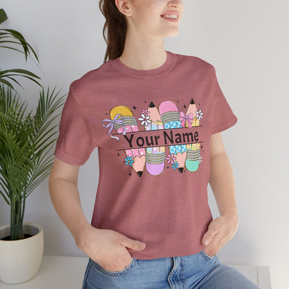 Personalized Back to School Pencil with your name design, on a bella canvas shirt
