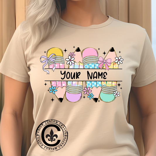 Personalized Back to School Pencil with your name design, on a bella canvas shirt