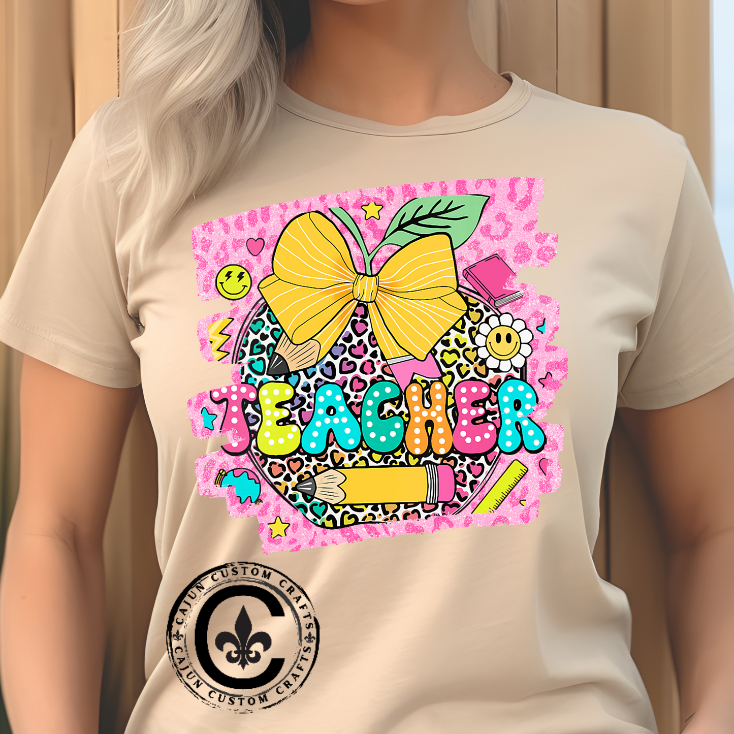 Funky Teacher Tshirt, Unisex, Bella Canvas, Back to school, apple, animal print