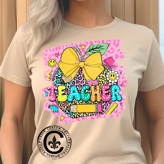Funky Teacher Tshirt, Unisex, Bella Canvas, Back to school, apple, animal print