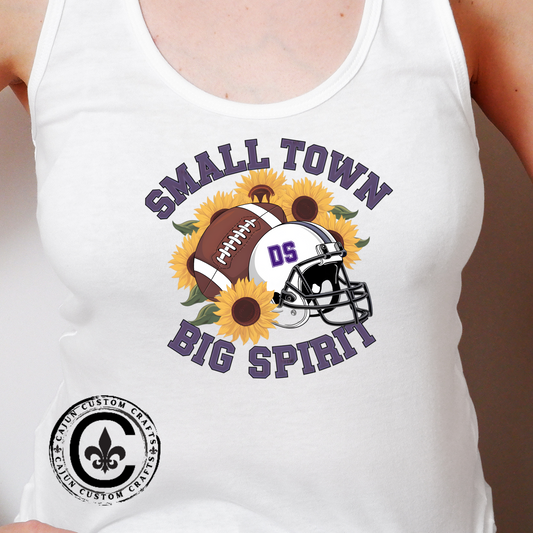 Small town, Big Spirit, Denham Springs, Football, Women's Racerback Tank Top, Perfect for Game Day, Sports Events, Tailgating, and Everyday Wear