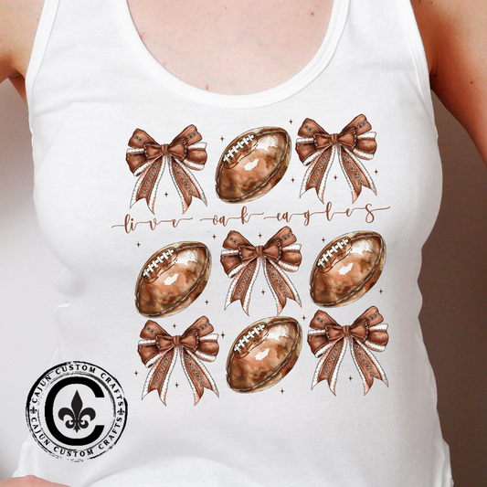 Live Oak Eagles, Footballs and Bows Women's Racerback Tank Top, Perfect for Game Day, Sports Events, Tailgating, and Everyday Wear