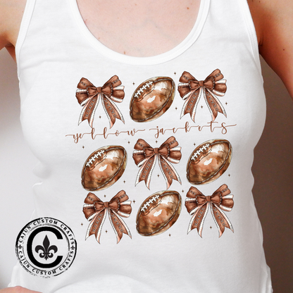 Yellow Jackets, Footballs and Bows Women's Racerback Tank Top, Perfect for Game Day, Sports Events, Tailgating, and Everyday Wear