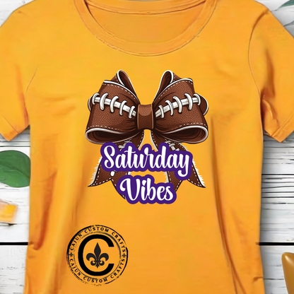LSU Gold Day,  Football Bow, Saturday Vibes, Tee, Cute Football T-Shirt, Gift for Sports Lovers, Unique Football Apparel, Casual Everyday Wear