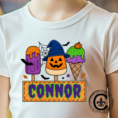 Personalized Kids Halloween Tee, Spooky T-Shirt, Custom Name Shirt, Fun Fall Apparel, Kids Costume Top, Halloween Gift Idea, Trick or Treat Wear