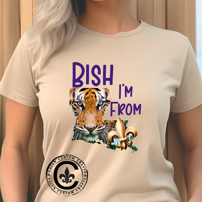 I'm From Louisiana, Unisex Heavy Cotton Tee with Tiger Design, game day, Tigers, Fleur De Lis, Tiger Face