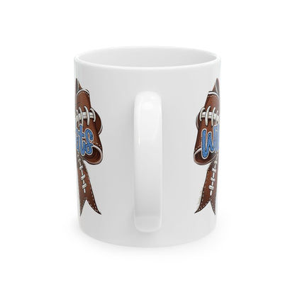 Blue, Glitter, Football, Bow, Wildcats Ceramic Mug - Cute Coffee Cup