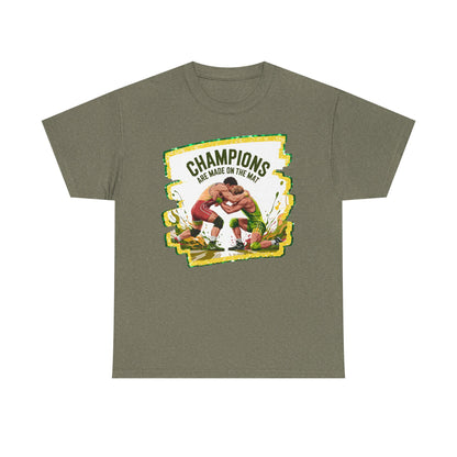 Green and Gold, Wrestling Heavy Cotton Tee, Unisex T-Shirt, Sports Fan Gear, Workout Shirt, Motivational Apparel
