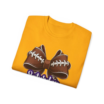 LSU Gold Day,  Football Bow, Saturday Vibes, Tee, Cute Football T-Shirt, Gift for Sports Lovers, Unique Football Apparel, Casual Everyday Wear