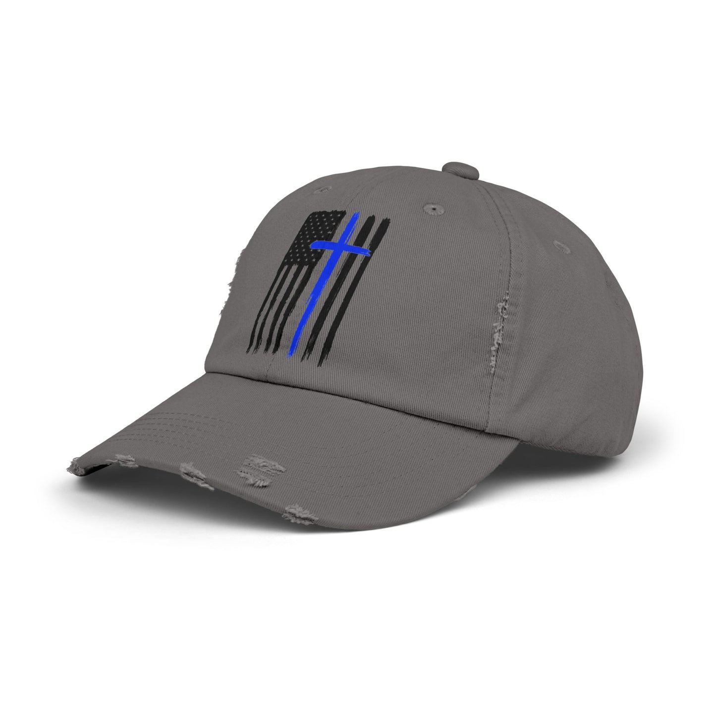 Thin Blue Line, Cross, Flag, Unisex Distressed Cap, Funny Hat, Casual Gift, Everyday Wear, Cool Accessory, Adjustable Cap