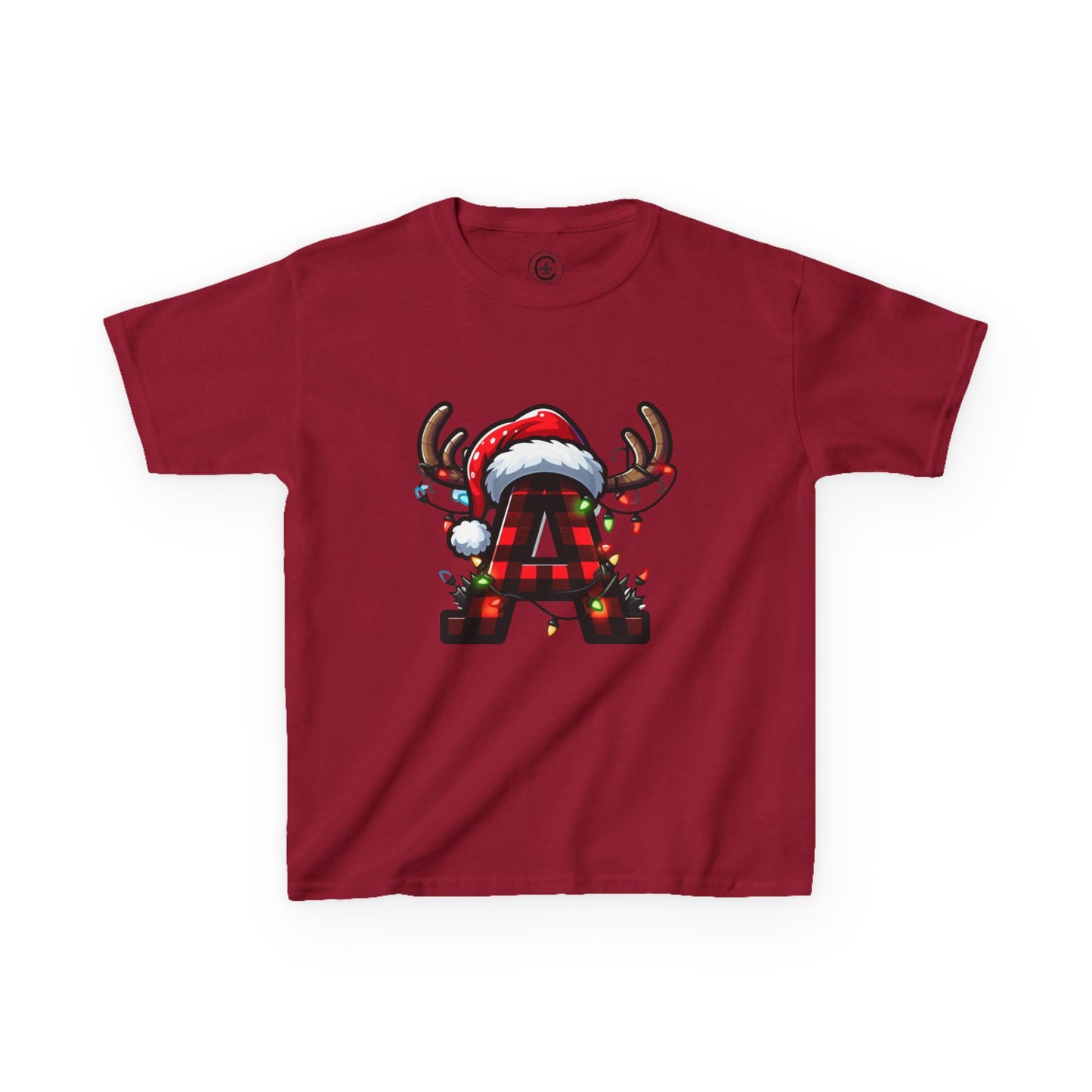 Letter A, Christmas Themed Kids Tee, Holiday Gift for Children, Personalized Holiday Shirt, Kids Holiday Outfit, Family Matching