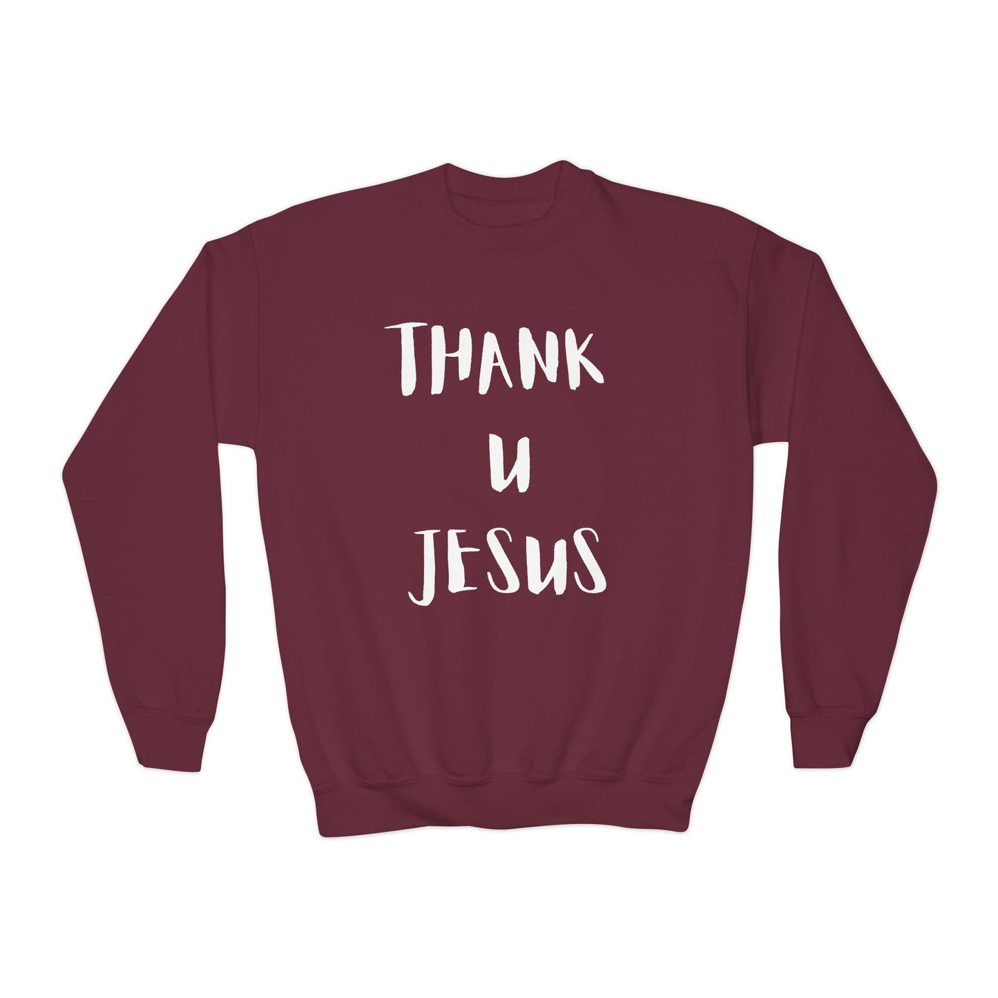 Youth Crewneck Sweatshirt - Thank U Jesus, Faithful Crewneck, Christian Youth Apparel, Inspirational Gift, Bible Verse Sweatshirt