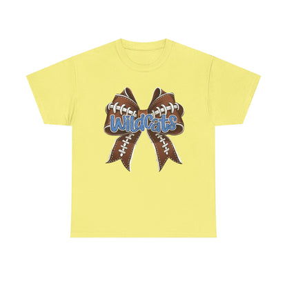 Blue Glitter Wildcats Football Bow, Unisex Tee, Cute Cotton Shirt, School Spirit Apparel,