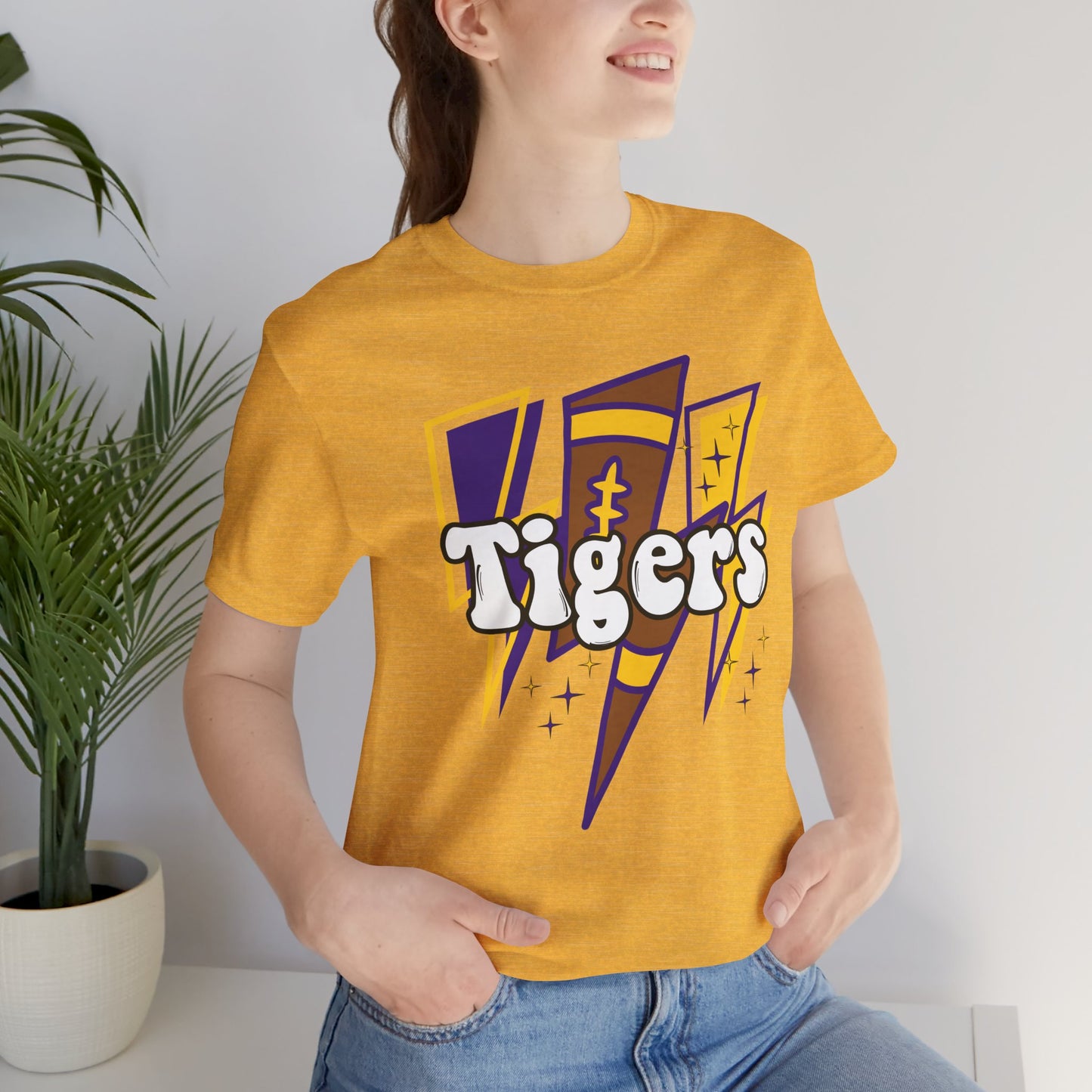 Tigers Football Tshirt, Lightning, Retro, LSU, Purple and Gold