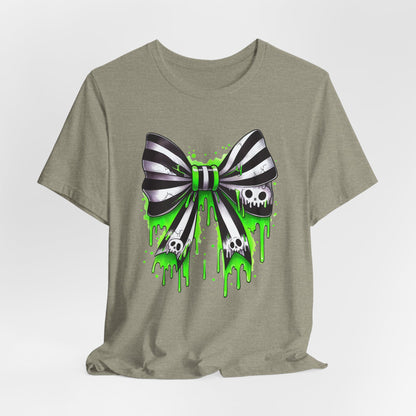 Gothic Bow Graphic Tee, Unisex Casual T-Shirt, Halloween Party Shirt, Alternative Fashion Top, Edgy Streetwear Style