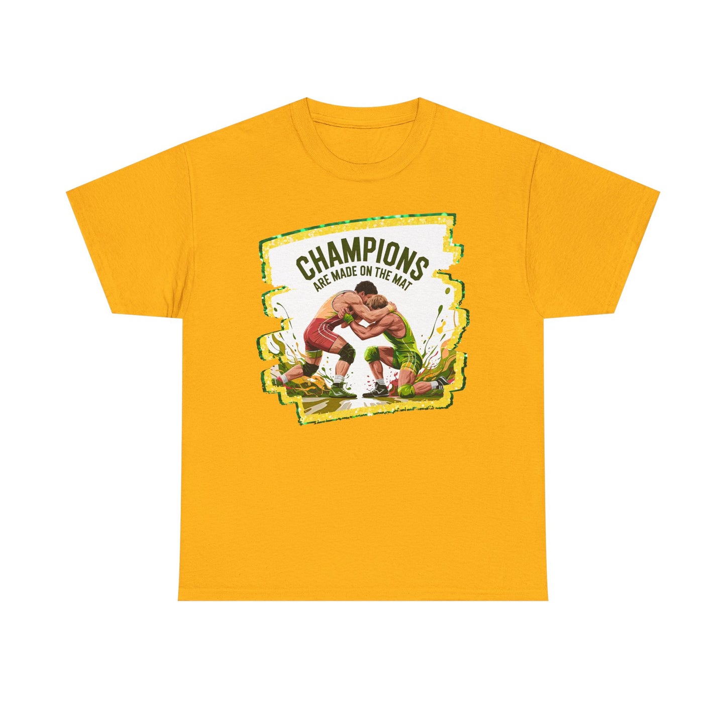 Green and Gold, Wrestling Heavy Cotton Tee, Unisex T-Shirt, Sports Fan Gear, Workout Shirt, Motivational Apparel
