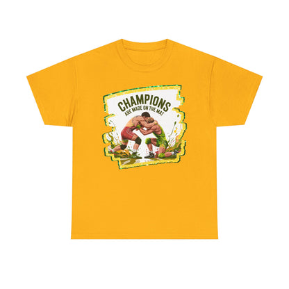 Green and Gold, Wrestling Heavy Cotton Tee, Unisex T-Shirt, Sports Fan Gear, Workout Shirt, Motivational Apparel