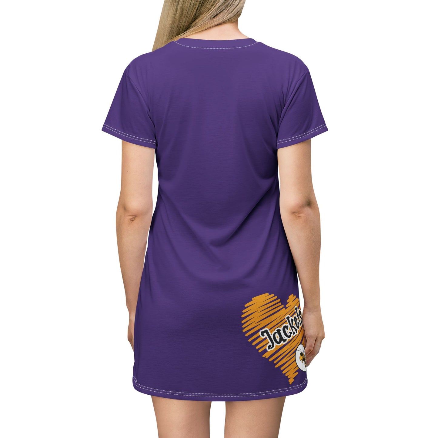 Purple Gold, Heart Jackets Graphic T-Shirt Dress, Cute Casual Dress,  Summer Fashion, Gift for Her, Game Day Outfit